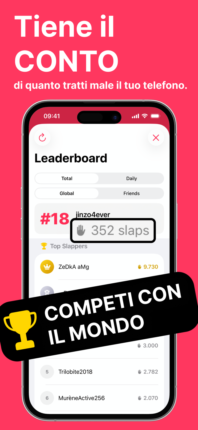 Classifica di Spank Phone con totale e giornaliera, globale e amici