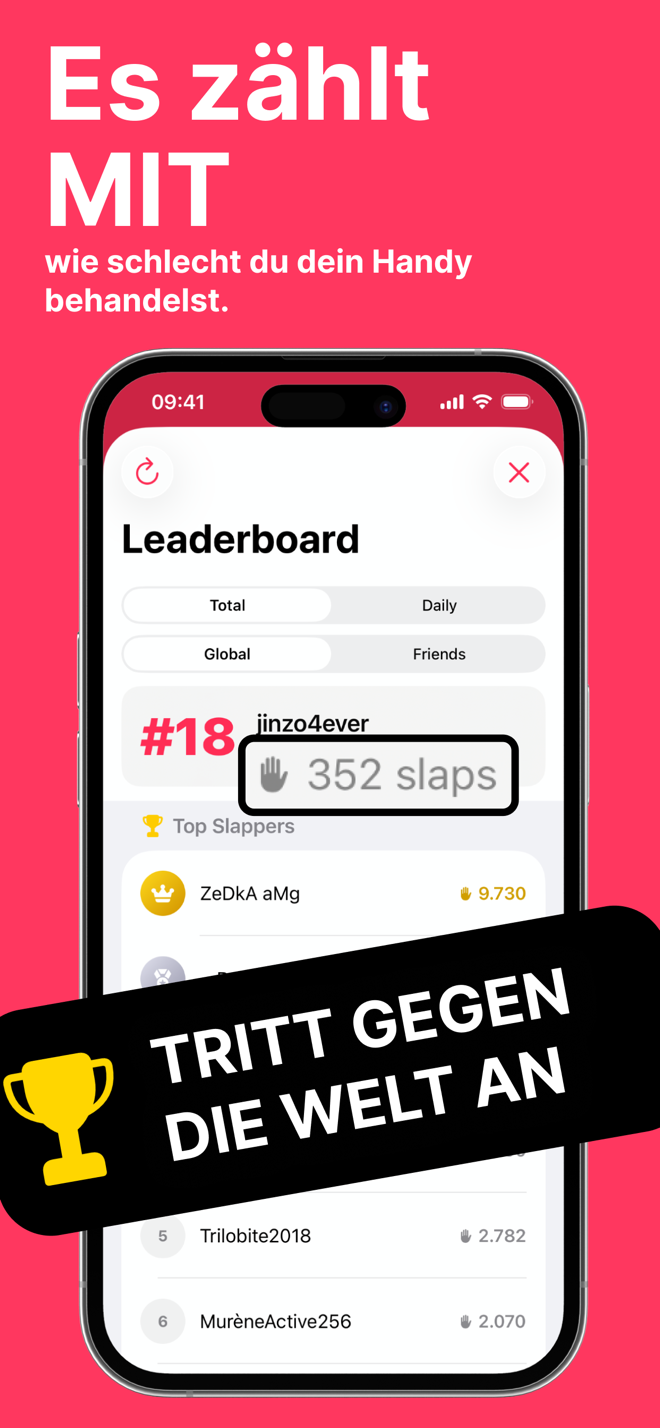 Ranglijst van Spank Phone met totaal- en dagklassement, wereldwijd en vrienden